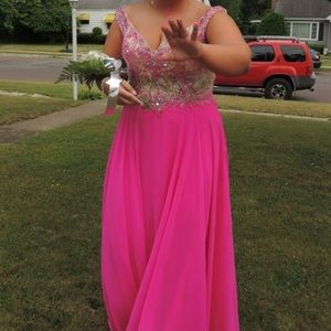 Plus Sized Hot Pink Prom Dress